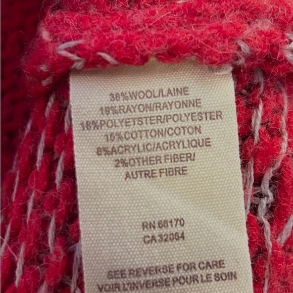 Free People Fair Isle Nordic Red & Cream Wool Blend Turtleneck Sweater Large - Picture 7 of 7